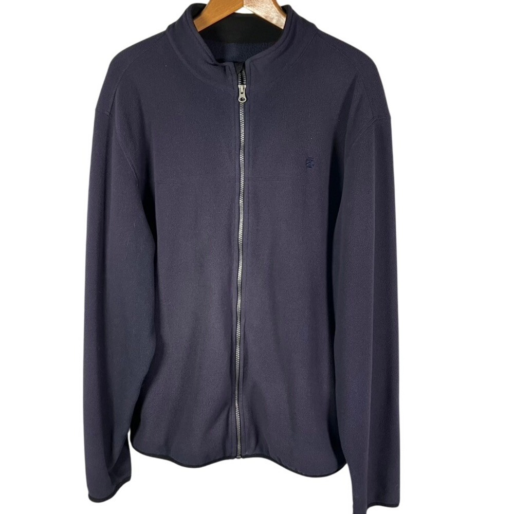 IZOD Mens Fleece Full Zip Jacket Navy Blue Size Large Athletic Sportswear